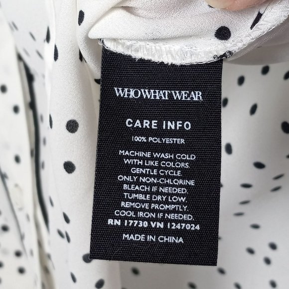 Who What Wear White Sheer Black Polka dot Blouse Button Up NWT XS Long Sleeve - Picture 13 of 16